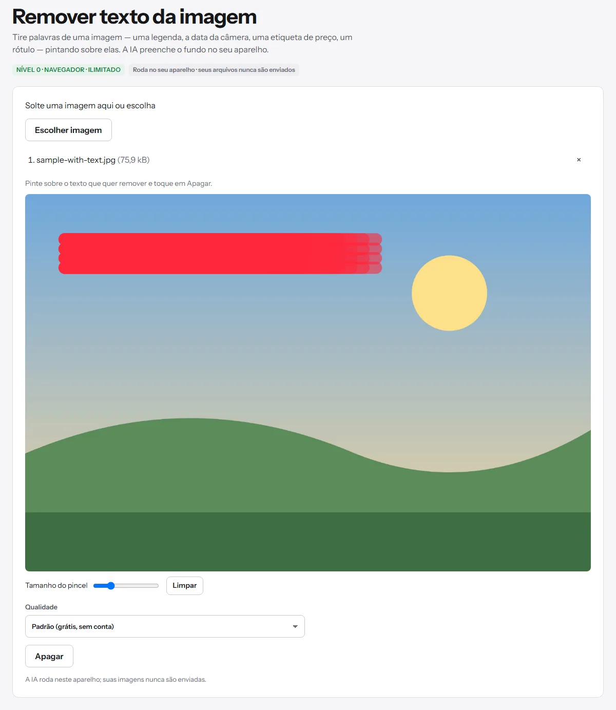 Remover texto da imagem com uma foto de exemplo e pinceladas sobre uma legenda