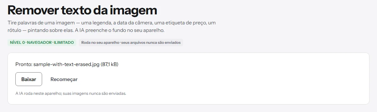 Resultado do Remover texto da imagem, pronto para baixar
